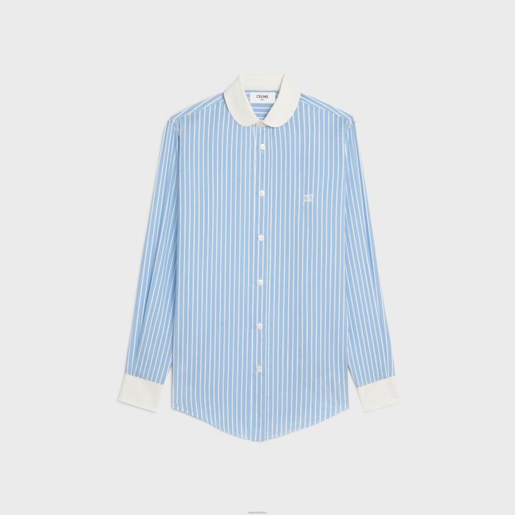 CELINE Bleu/Craie Romy Shirt in Striped Silk R0ZNN838