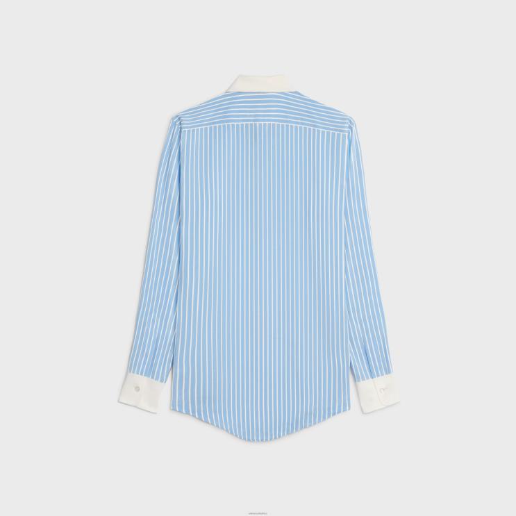 CELINE Bleu/Craie Romy Shirt in Striped Silk R0ZNN838