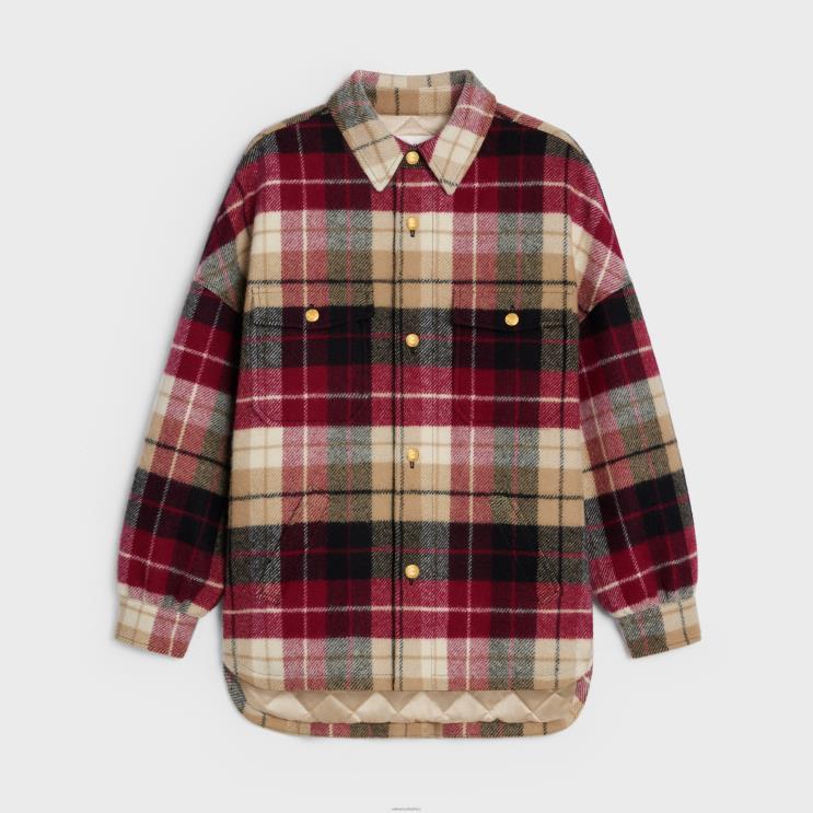 CELINE Camel/Noir/Bordeaux Overshirt in Checked Wool R0ZNN731