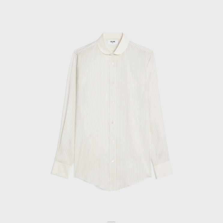 CELINE Craie/Gris Clair Romy Shirt in Striped Silk R0ZNN839