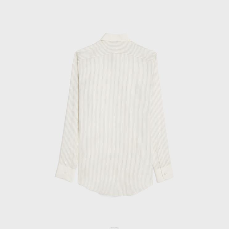 CELINE Craie/Gris Clair Romy Shirt in Striped Silk R0ZNN839