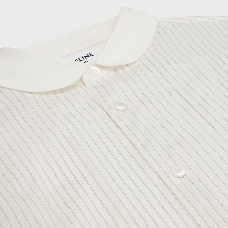 CELINE Craie/Gris Clair Romy Shirt in Striped Silk R0ZNN839