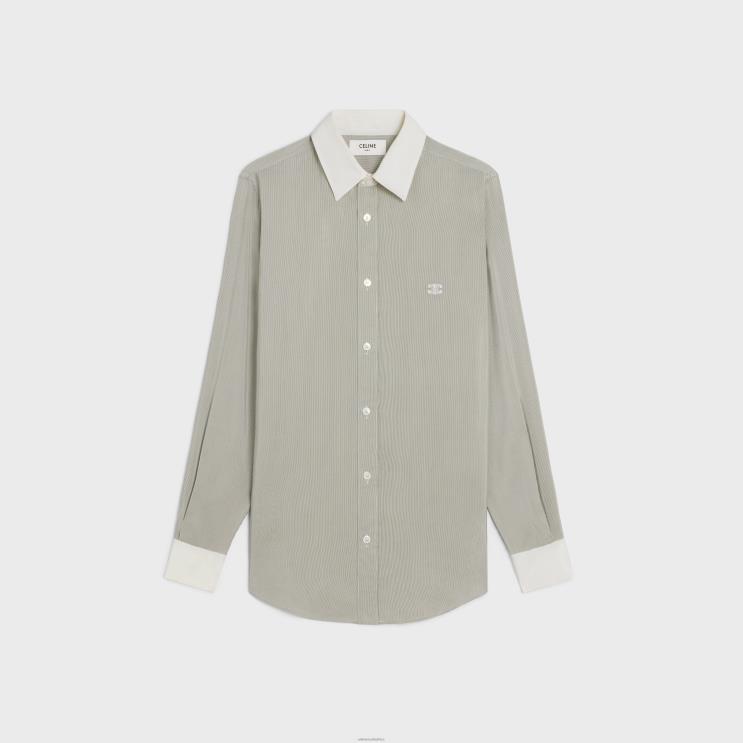 CELINE Craie/Noir Romy Shirt in Striped Silk R0ZNN837
