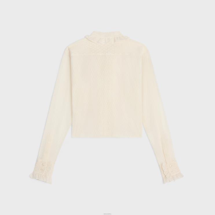 CELINE Creme Romy Cropped Shirt in Lace & Cotton R0ZNN579