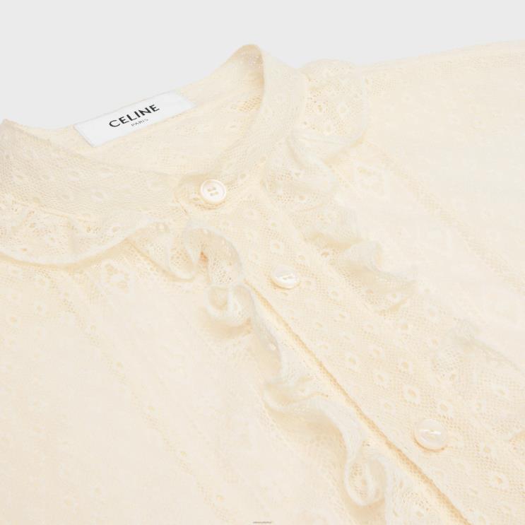CELINE Creme Romy Cropped Shirt in Lace & Cotton R0ZNN579