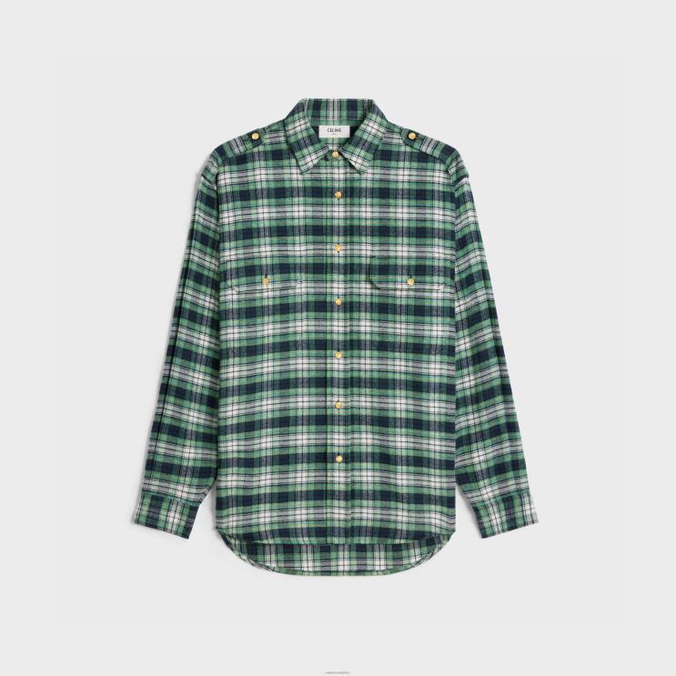 CELINE Ecru/Turquoise/Bleu Overshirt in Checked Flannel R0ZNN632