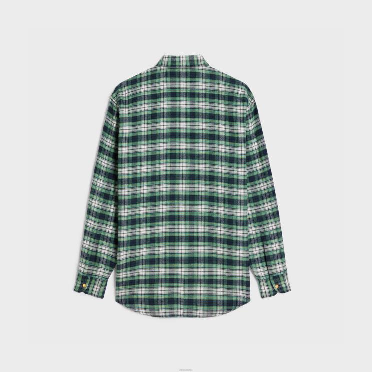 CELINE Ecru/Turquoise/Bleu Overshirt in Checked Flannel R0ZNN632
