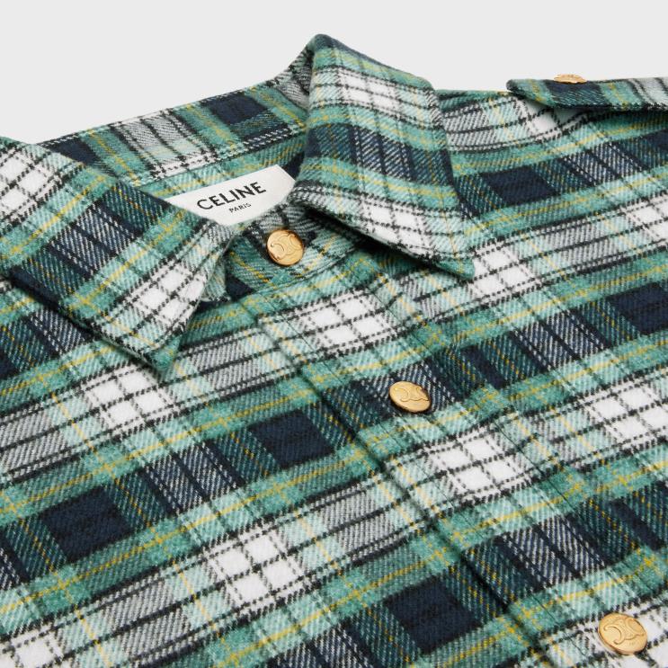 CELINE Ecru/Turquoise/Bleu Overshirt in Checked Flannel R0ZNN632
