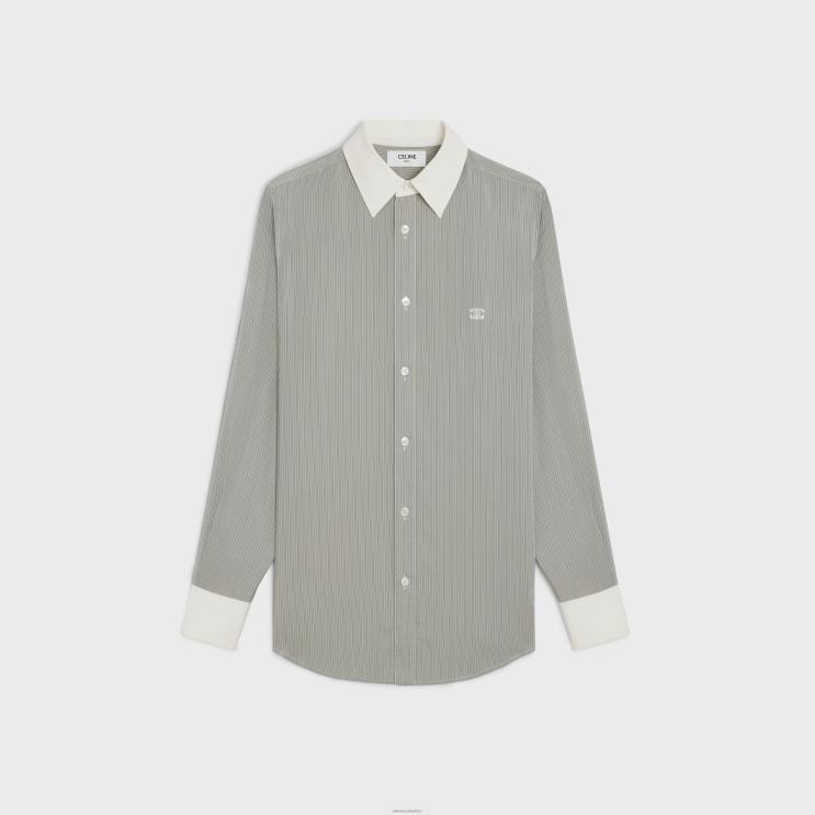 CELINE Gris Clair/Craie/Anthracite Romy Shirt in Striped Silk R0ZNN836