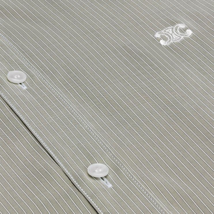 CELINE Gris Clair/Craie/Anthracite Romy Shirt in Striped Silk R0ZNN836