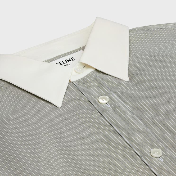 CELINE Gris Clair/Craie/Anthracite Romy Shirt in Striped Silk R0ZNN836