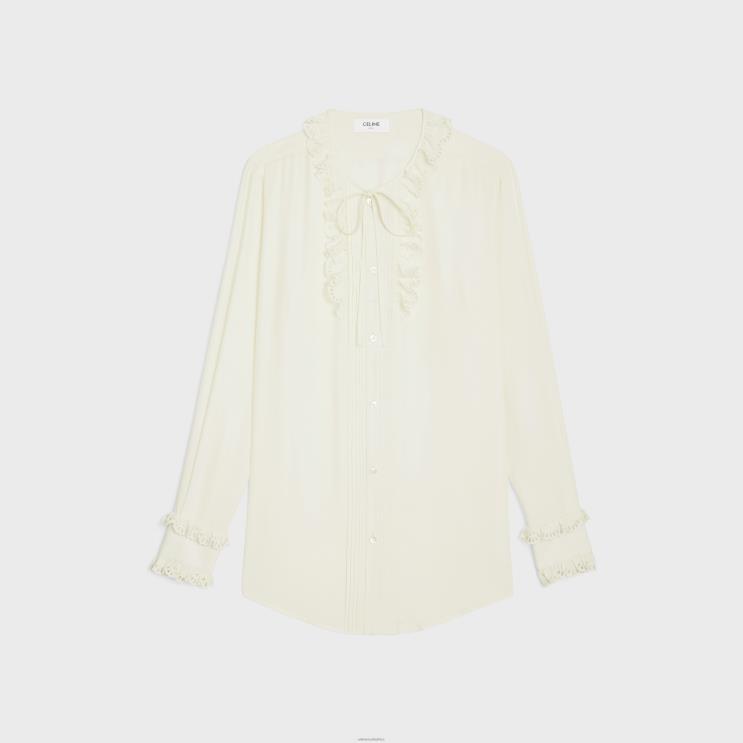 CELINE Ivory Romy Shirt in Silk Crepe & Acetate R0ZNN828