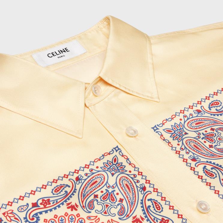 CELINE Jaune/Rouge/Bleu Oversized Shirt in Silk Twill R0ZNN831