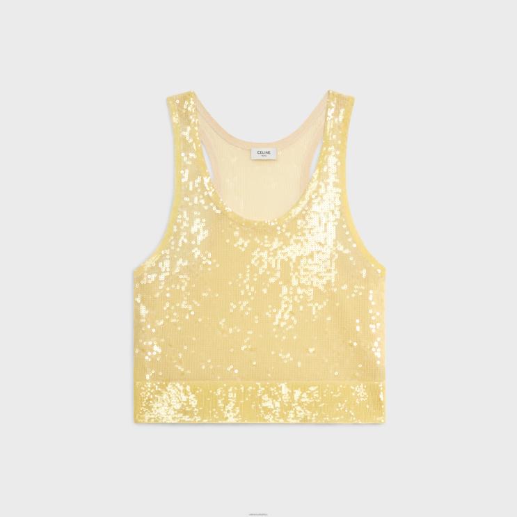 CELINE Light Yellow Embroidered Tank Top in Silk R0ZNN847