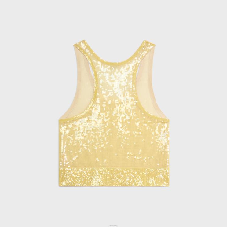 CELINE Light Yellow Embroidered Tank Top in Silk R0ZNN847