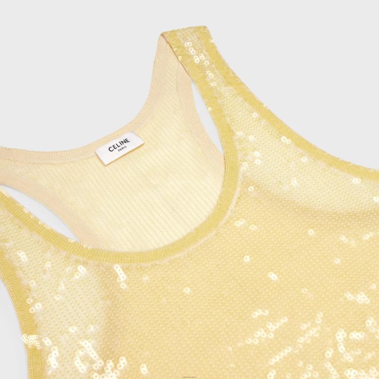 CELINE Light Yellow Embroidered Tank Top in Silk R0ZNN847