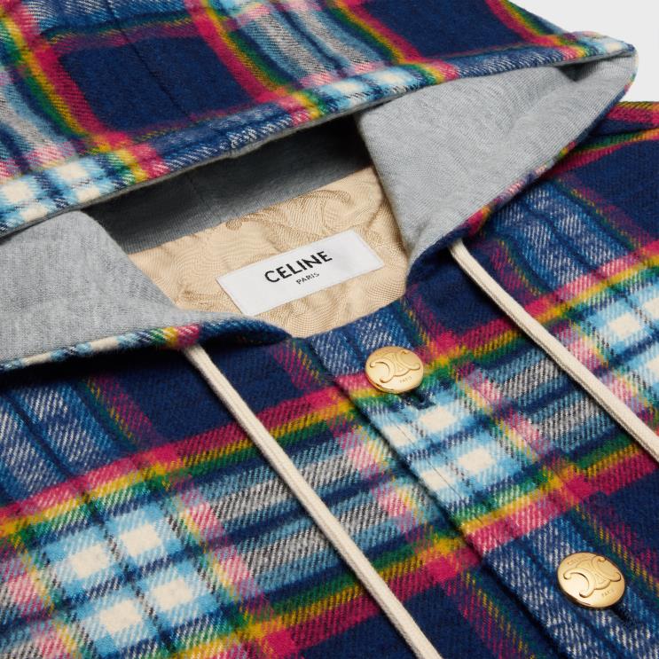 CELINE Navy Quilted Overshirt in Checked Cotton R0ZNN631