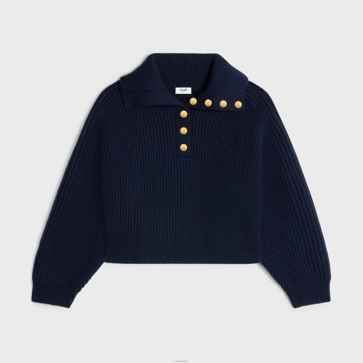 CELINE Navy Vareuse Sweater in Ribbed Wool & Cashmere R0ZNN563