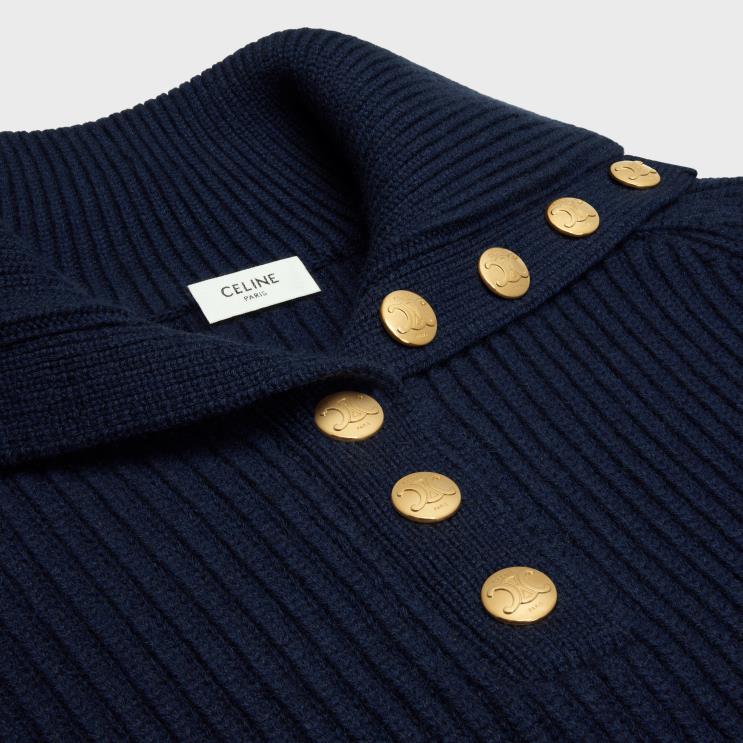 CELINE Navy Vareuse Sweater in Ribbed Wool & Cashmere R0ZNN563