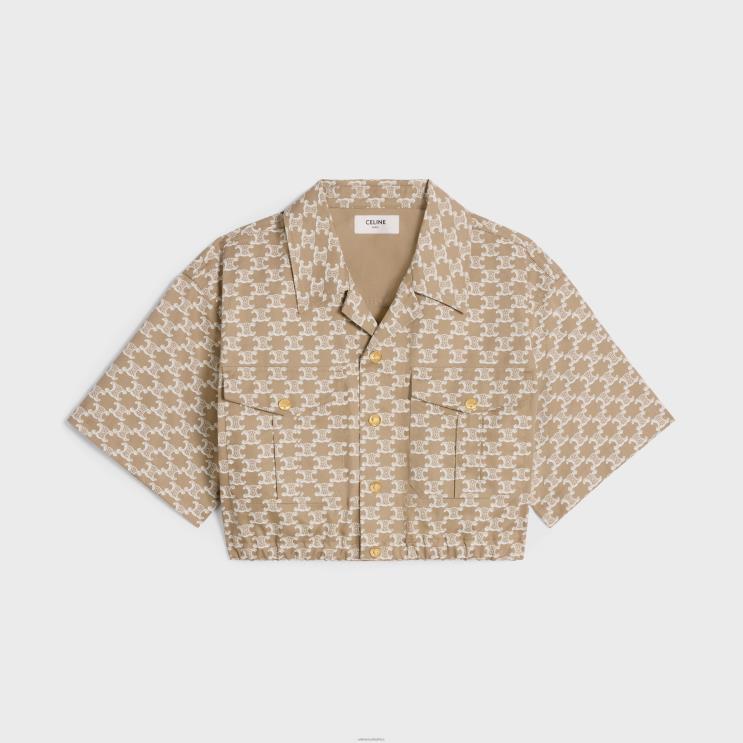 CELINE Off White/Beige Cropped Shirt in Technical Cotton R0ZNN639