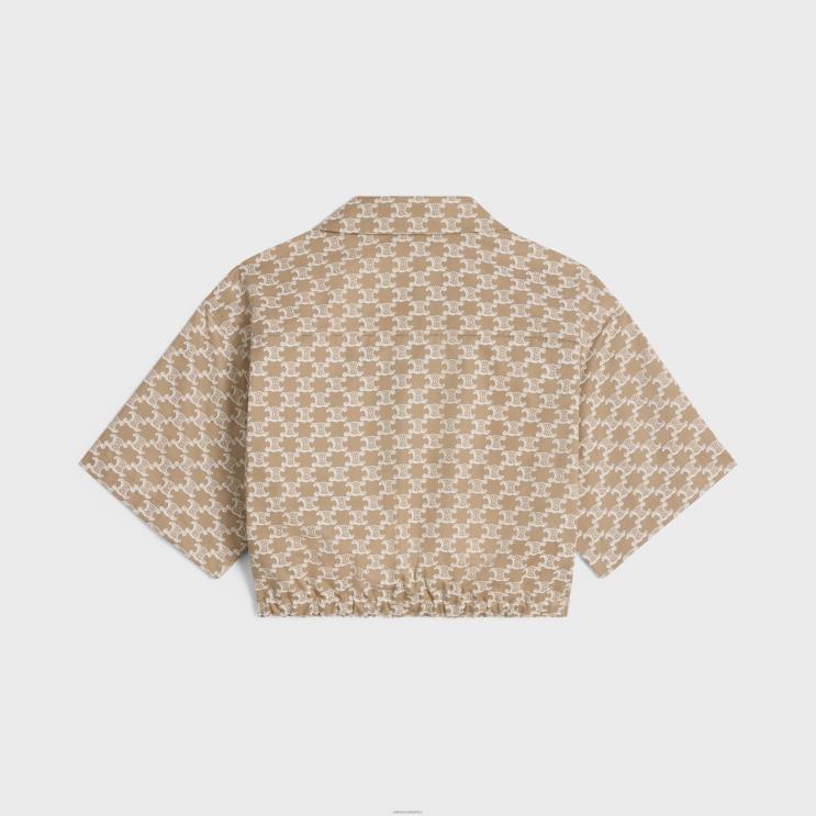 CELINE Off White/Beige Cropped Shirt in Technical Cotton R0ZNN639