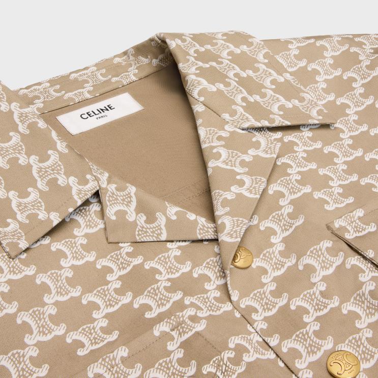 CELINE Off White/Beige Cropped Shirt in Technical Cotton R0ZNN639