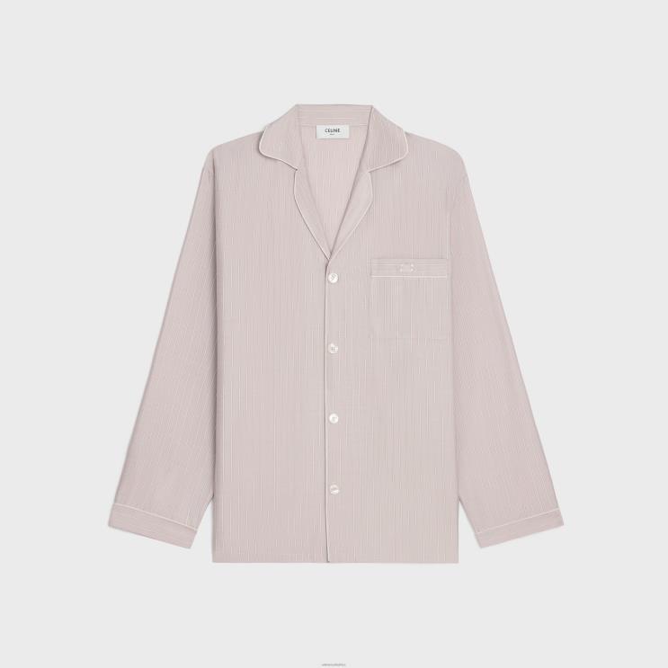 CELINE Rose Clair/Craie Pajama Shirt in Striped Silk R0ZNN681