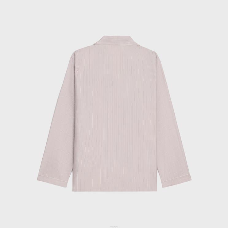CELINE Rose Clair/Craie Pajama Shirt in Striped Silk R0ZNN681