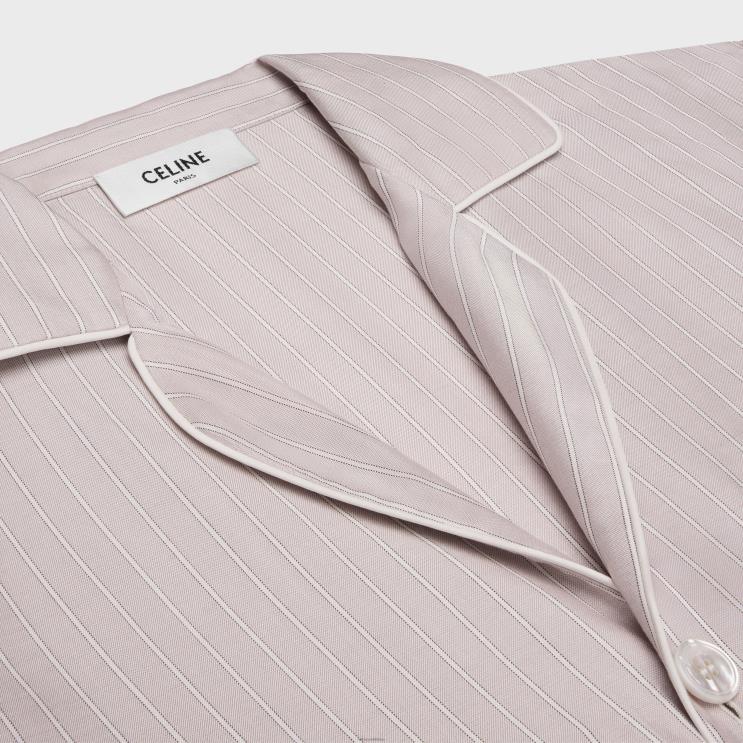 CELINE Rose Clair/Craie Pajama Shirt in Striped Silk R0ZNN681
