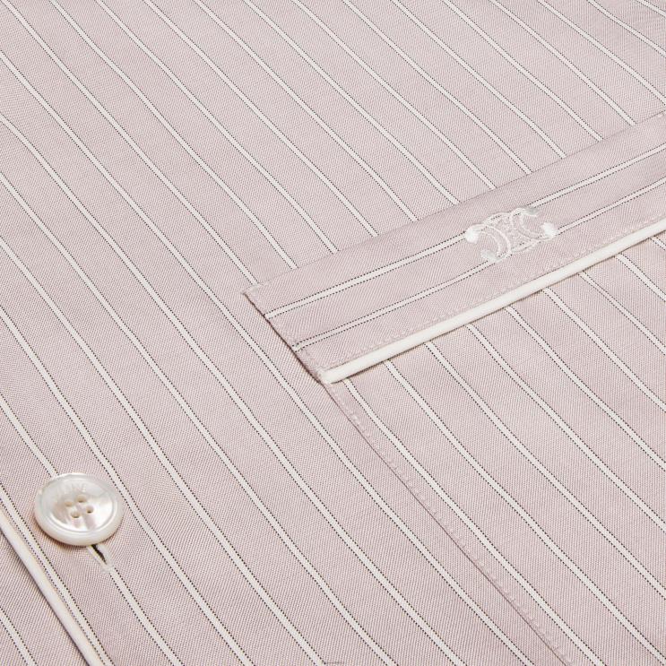 CELINE Rose Clair/Craie Pajama Shirt in Striped Silk R0ZNN681