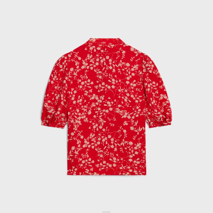 CELINE Rouge/Craie Lavalliere Blouse in Silk Georgette R0ZNN842