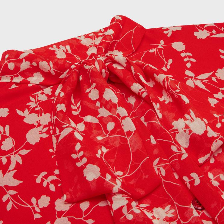 CELINE Rouge/Craie Lavalliere Blouse in Silk Georgette R0ZNN842