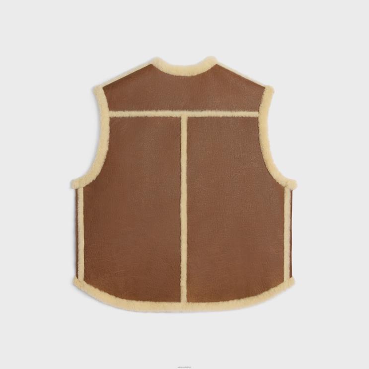 CELINE Tan/Cream Vintage-Finish Vest in Shearling R0ZNN626