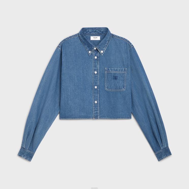 CELINE Union Ocean Wash Cropped Shirt in Denim R0ZNN834
