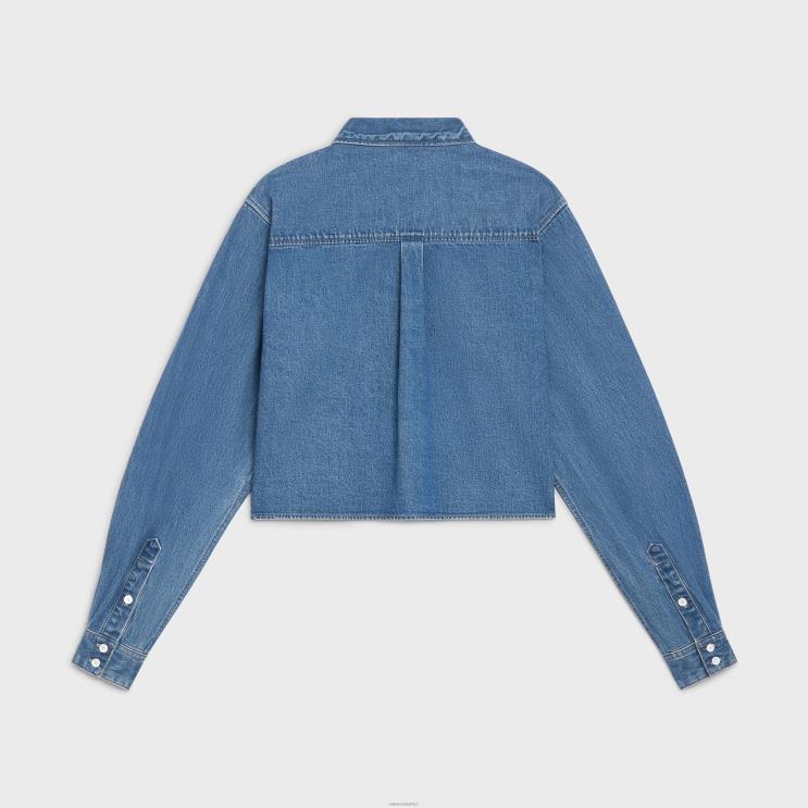 CELINE Union Ocean Wash Cropped Shirt in Denim R0ZNN834