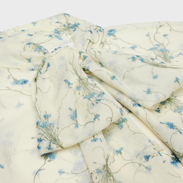 CELINE Vanille/Bleu Lavalliere Blouse in Silk Georgette R0ZNN637
