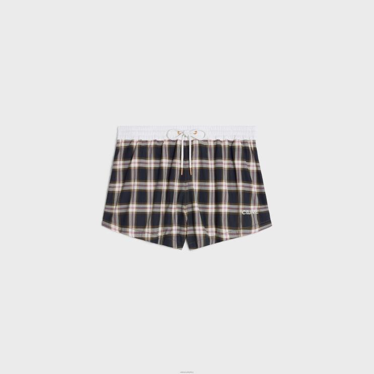 CELINE Anthracite/Craie/Rouge Mini Shorts in Checked Panama R0ZNN683