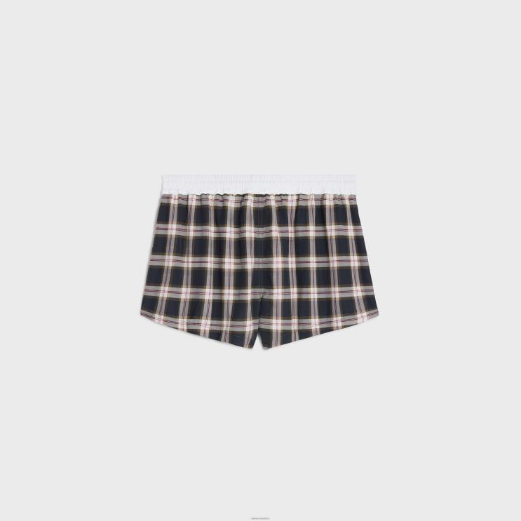 CELINE Anthracite/Craie/Rouge Mini Shorts in Checked Panama R0ZNN683