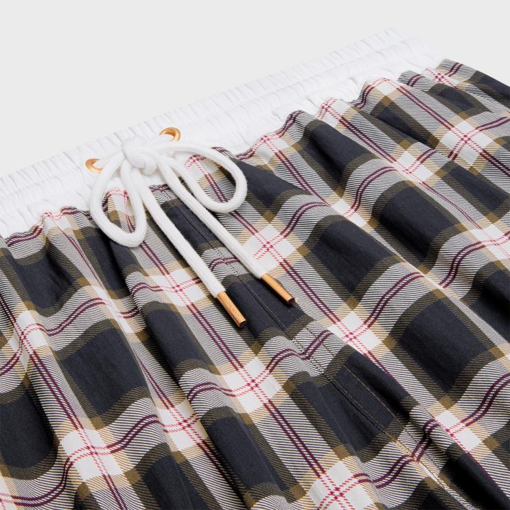 CELINE Anthracite/Craie/Rouge Mini Shorts in Checked Panama R0ZNN683