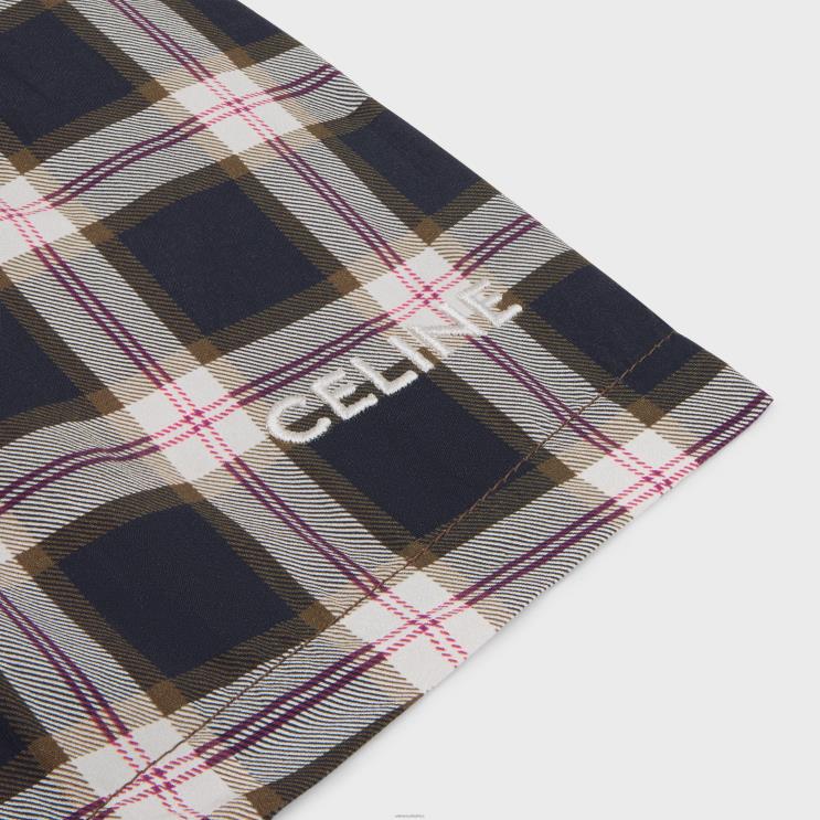 CELINE Anthracite/Craie/Rouge Mini Shorts in Checked Panama R0ZNN683
