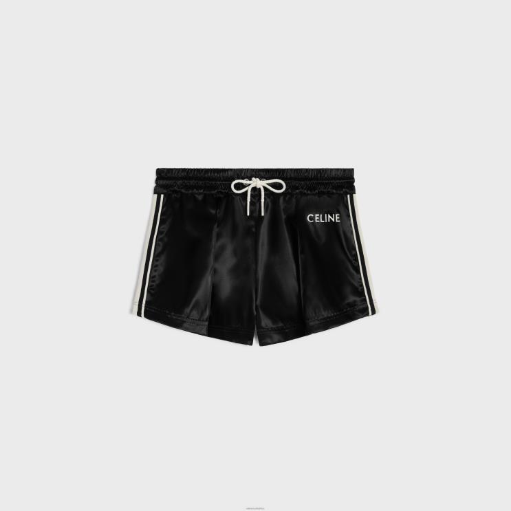 CELINE Black Mini Tracksuit Shorts in Satin-Finish Nylon R0ZNN592
