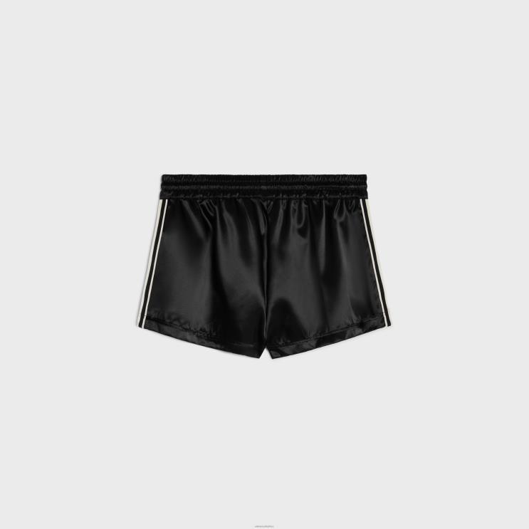 CELINE Black Mini Tracksuit Shorts in Satin-Finish Nylon R0ZNN592