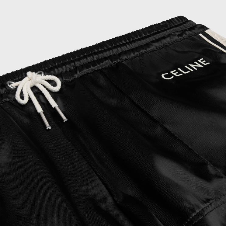 CELINE Black Mini Tracksuit Shorts in Satin-Finish Nylon R0ZNN592