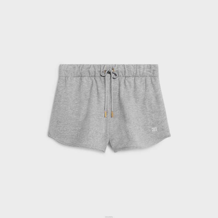CELINE Grey/Ecru Triomphe Mini Shorts in Cotton & Cashmere R0ZNN886