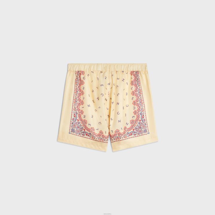 CELINE Jaune/Rouge/Bleu Fluid Shorts in Silk Twill R0ZNN895