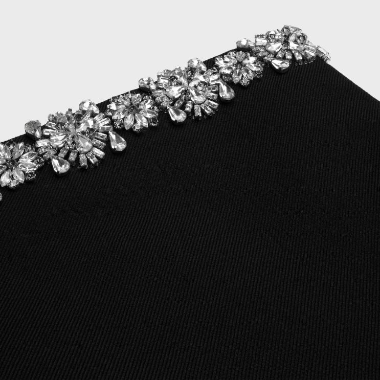 CELINE Black Embroidered Mini Skirt in Diagonal Wool R0ZNN552