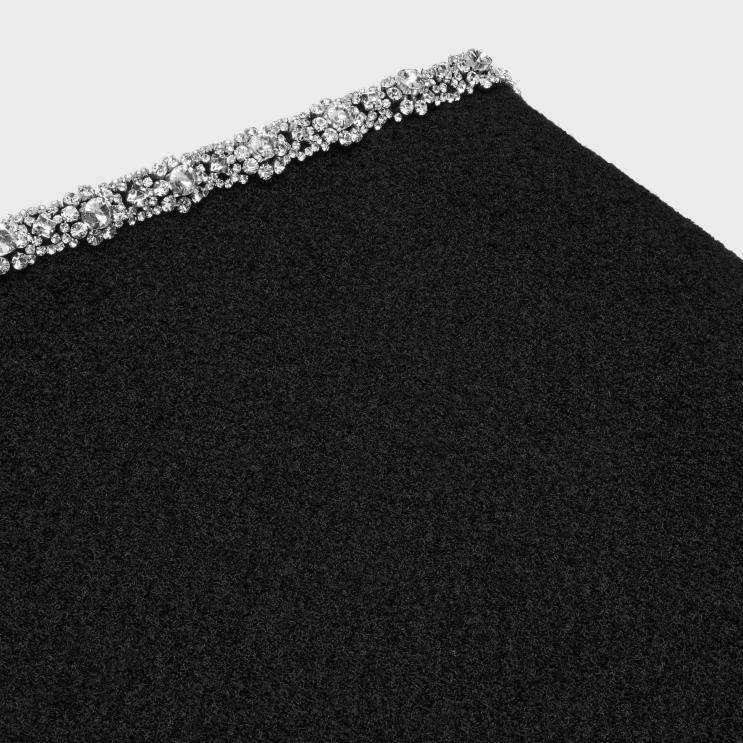 CELINE Black Mini Skirt With Embroidered Galloon in Tweed R0ZNN813