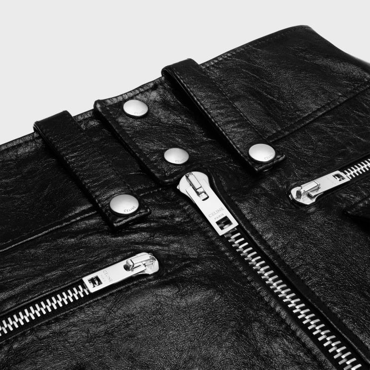 CELINE Black Mini Skirt in Soft Lambskin R0ZNN556