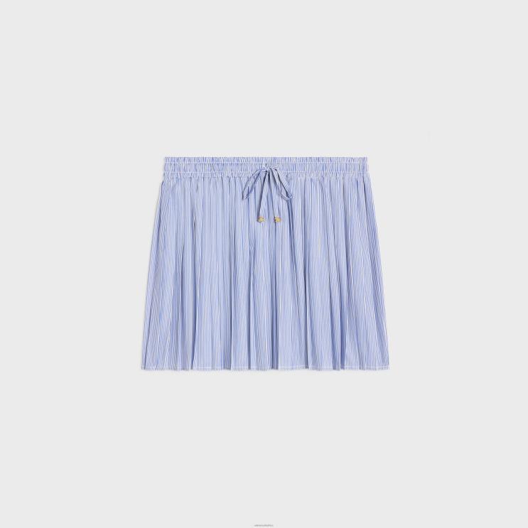 CELINE Blanc/Marine Pleated Pajama Skirt in Striped Cotton R0ZNN826