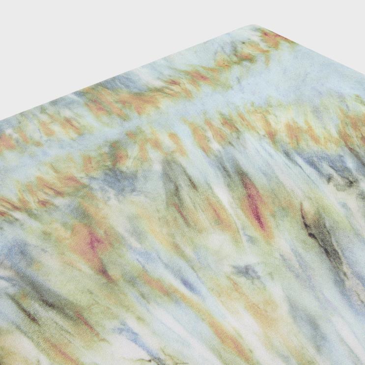 CELINE Blue Grunge/Terracotta/Khaki Midi Skirt in Silk Georgette R0ZNN586